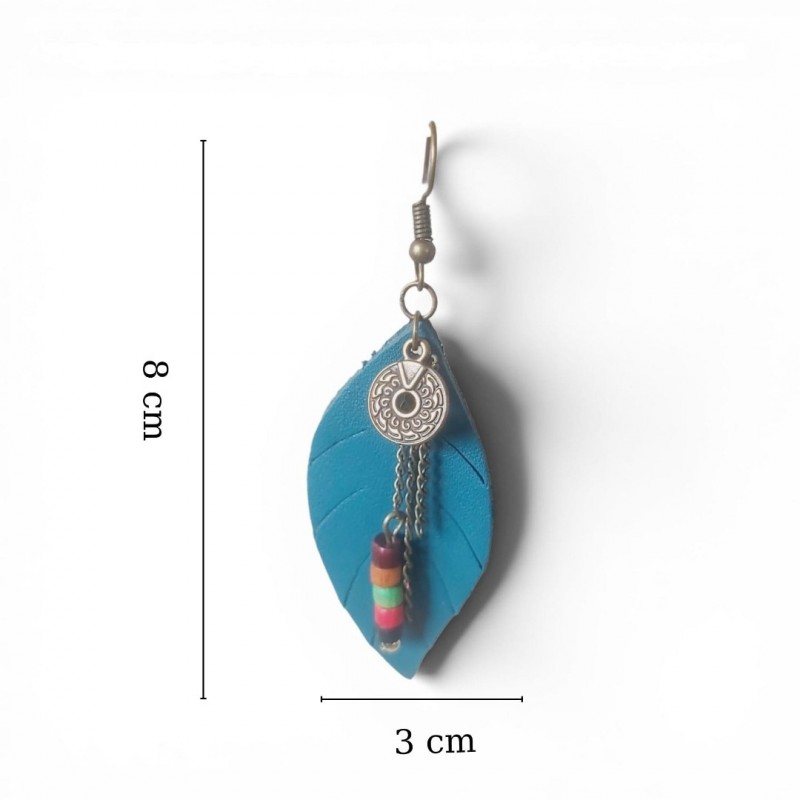 Petrol Yeşili Hakiki Deri Yaprak Formlu Etnik Küpe - Antik Sarı Kararmaz Alerji Yapmaz Bohem Takı Petrol Yeşili Hakiki Deri Yaprak Formlu Etnik Küpe - Antik Sarı Kararmaz Alerji Yapmaz Bohem Takı