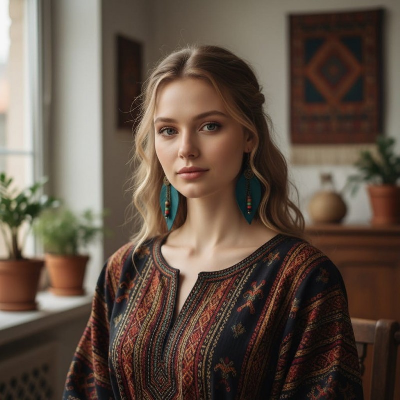 Petrol Yeşili Hakiki Deri Yaprak Formlu Etnik Küpe - Antik Sarı Kararmaz Alerji Yapmaz Bohem Takı Petrol Yeşili Hakiki Deri Yaprak Formlu Etnik Küpe - Antik Sarı Kararmaz Alerji Yapmaz Bohem Takı