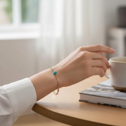 Nazar Boncuklu Rose Renk Zincir Bileklik - Minimalist Zarif Tasarım