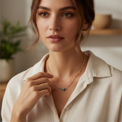 El Yapımı Nazar Boncuklu Kolye - Rose Gold Çelik Zincir Şans Kolyesi