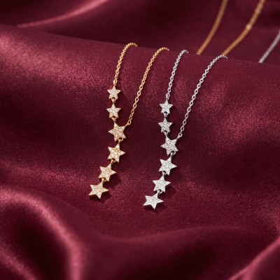 Gold Renk Çelik Yıldız Kadın Kolye - Zirkon Taşlı Minimalist Tasarım