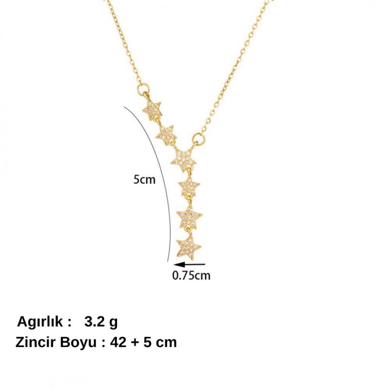 Gold Renk Çelik Yıldız Kadın Kolye - Zirkon Taşlı Minimalist Tasarım