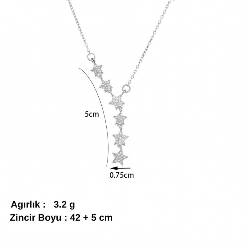 Gümüş Renk Çelik Yıldız Kadın Kolye - Zirkon Taşlı Minimalist Tasarım