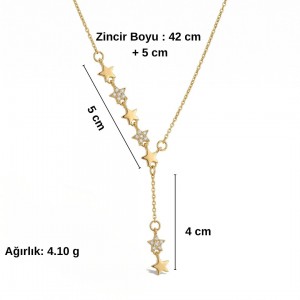 Yeni Sezon Yıldız Detaylı Y Kolye - Zirkon Taşlı Kararmaz Gold Renk