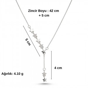 Yeni Sezon Yıldız Detaylı Y Kolye - Zirkon Taşlı Kararmaz Gümüş Renk