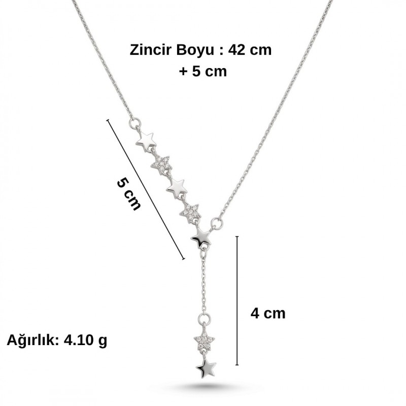 Yeni Sezon Yıldız Detaylı Y Kolye - Zirkon Taşlı Kararmaz Gümüş Renk