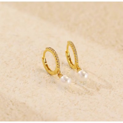 Zirkon Taşlı Gold 8 mm İnci Küpe – Şık ve Zarif Tasarım |Kararmaz Anti Alerjik 