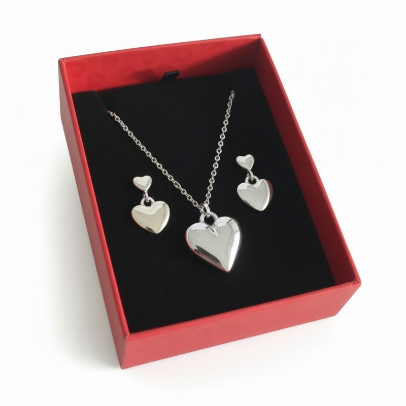 Özel Hediye Kutulu Minimal Kalp Kolye Küpe Seti Gümüş Kaplama