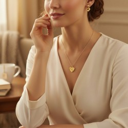 Özel Hediye Kutulu Minimal Kalp Kolye Küpe Seti Altın Kaplama