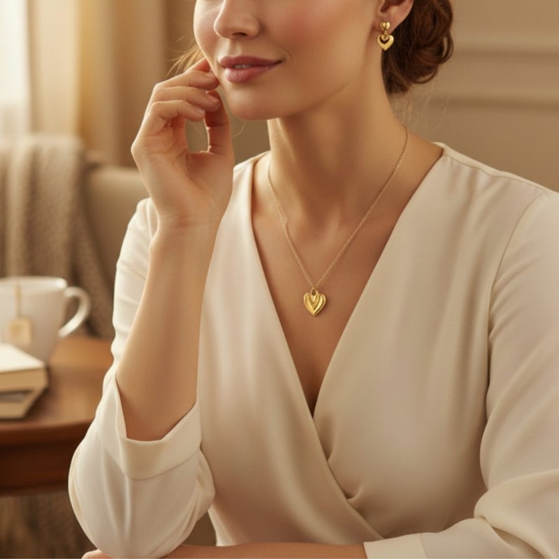 Özel Hediye Kutulu Minimal Kalp Kolye Küpe Seti Altın Kaplama Özel Hediye Kutulu Minimal Kalp Kolye Küpe Seti Altın Kaplama