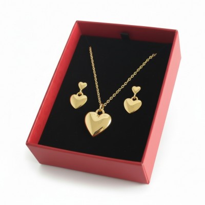 Özel Hediye Kutulu Minimal Kalp Kolye Küpe Seti Altın Kaplama