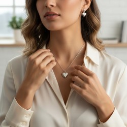 Özel Hediye Kutulu Minimal Kalp Kolye Küpe Seti Gümüş Kaplama