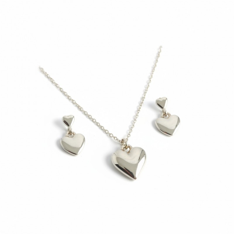 Özel Hediye Kutulu Minimal Kalp Kolye Küpe Seti Gümüş Kaplama
