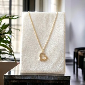 Zirkon Taşlı Kalp ve Sonsuzluk Figürlü Çelik Kolye - Gold Renk - Anlamlı Hediye Seçeneği