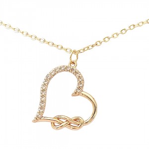 Zirkon Taşlı Kalp ve Sonsuzluk Figürlü Çelik Kolye - Gold Renk - Anlamlı Hediye Seçeneği