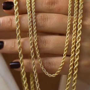 4mm Unisex Burgu Halat Zincir Kolye Gold Kaplama 60 cm
