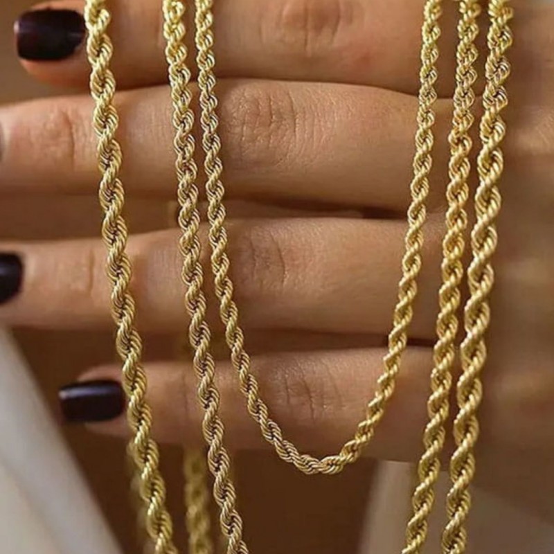 3mm Unisex Burgu Halat Zincir Kolye Gold Kaplama 60 cm 3mm Unisex Burgu Halat Zincir Kolye Gold Kaplama 60 cm