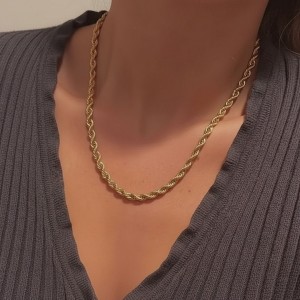 4mm Unisex Burgu Halat Zincir Kolye Gold Kaplama 60 cm