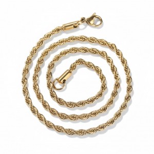 4mm Unisex Burgu Halat Zincir Kolye Gold Kaplama 60 cm