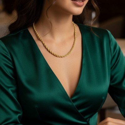 4mm Unisex Burgu Halat Zincir Kolye Gold Kaplama 60 cm