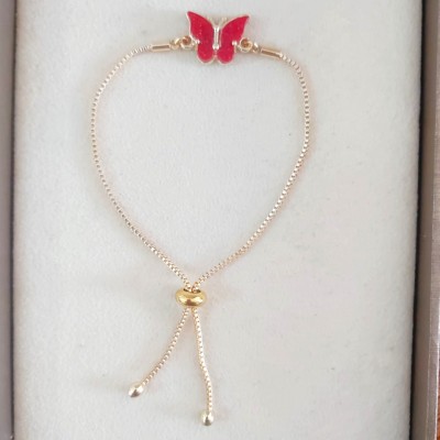 Bordo Kelebek Figürlü Bayan Asansörlü Bileklik - Şık ve Ayarlanabilir Tasarım