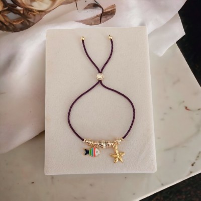 Şık ve Zarif Charm Bileklik – Kişiye Özel Tasarım, Modaya Uygun Takı - Mürdüm Renk Kordon 