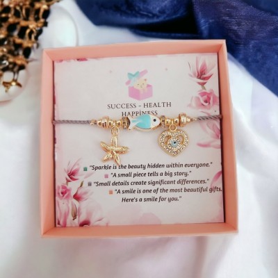 Asansörlü İp Bileklik - Balık ve Deniz Yıldızı Charmı, Altın Kaplama Modern Kadın Bileklik Asansörlü İp Bileklik - Balık ve Deniz Yıldızı Charmı, Altın Kaplama Modern Kadın Bileklik