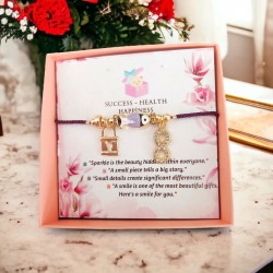 Mürdüm Renk Kordonlu Kararmaz Altın Kaplama Bayan Bileklik - Balık, Sonsuzluk ve Kilit Charm Detaylı, İp Asansör Moda Bileklik 