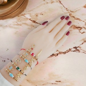 Ayarlanabilir Pembe İpli El Yapımı Bileklik - Balık, Deniz Yıldızı ve Nazarlı Göz Charm Detaylı Pandora Modeli Bayan Bileklik  Ayarlanabilir Pembe İpli El Yapımı Bileklik - Balık, Deniz Yıldızı ve Nazarlı Göz Charm Detaylı Pandora Modeli Bayan Bileklik