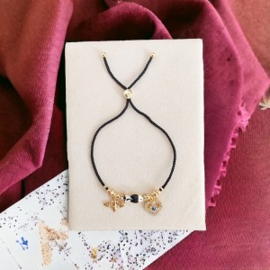 Siyah Kordonlu Moda Bayan Bileklik - Balık, Arı ve Nazarlı Kalp Charm Detaylı Siyah Kordonlu Moda Bayan Bileklik - Balık, Arı ve Nazarlı Kalp Charm Detaylı