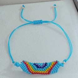 Miyuki Boncuk El Yapımı Bileklik - Ayarlanabilir Makrome Örgü - Turkuaz Renk 