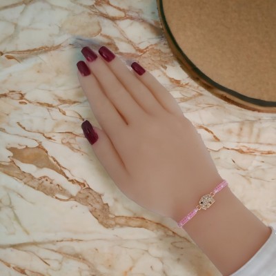 Zarif Fil Figürü ile Pembe İnci Detaylı Makrome Bileklik - El Yapımı