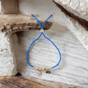 Nazar Boncuklu Charm Detaylı Mavi Kordon Ayarlanabilir Bileklik 