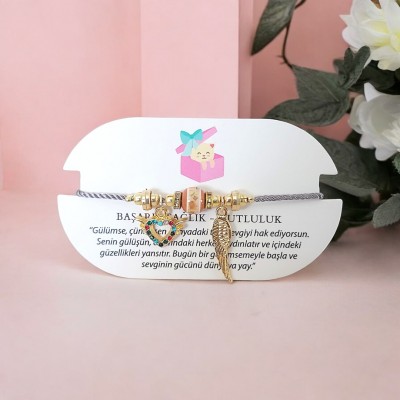 Kalp Charmlı Bileklik  - Gri Renk Ayarlanabilir Kordon | Kararmaz & Şık Tasarım