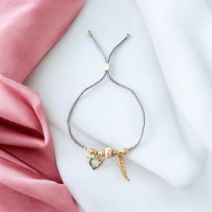 Kalp Charmlı Bileklik  - Gri Renk Ayarlanabilir Kordon | Kararmaz & Şık Tasarım