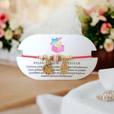 Kırmızı Renk Ayarlanabilir Bileklik – Ay Yıldız Charmlı | Kararmaz & Şık Tasarım