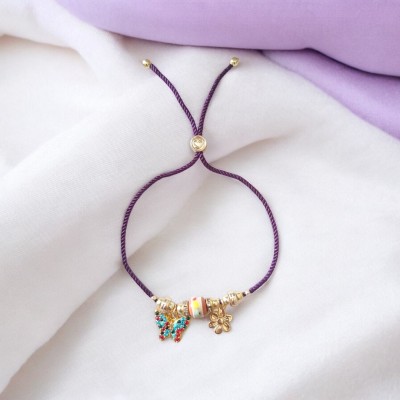Kelebek ve Çiçek Obje Mürdüm Renkli Ayarlanabilir Kordon Bileklik – Kararmaz & Şık Tasarım