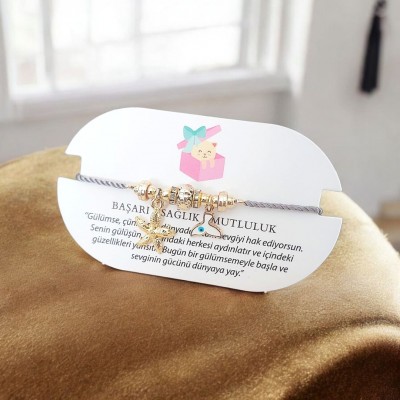 Deniz Yıldızı ve Nazarlı Balık Kuyruğu Charmlı Gri Ayarlanabilir Kordon Bileklik – Kararmaz & Şık Tasarım