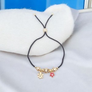 Yıldız ve Çiçek Detaylı Charm Siyah Renk Ayarlanabilir Kordon Bileklik – Kararmaz & Şık Tasarım