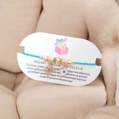 Charm Detaylı Turkuaz Renk Ayarlanabilir Kordon Bileklik – Kararmaz & Şık Tasarım