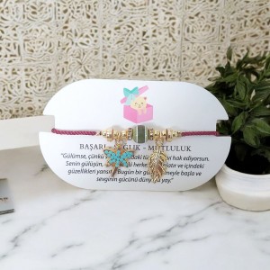 Kelebek ve Yaprak Charmlı Bordo Renk Ayarlanabilir Bileklik – Kararmaz & Şık Tasarım