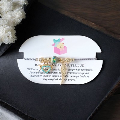 Kalp ve Kanat Charmlı Gri Renk Ayarlanabilir Bileklik – Kararmaz & Şık Tasarım