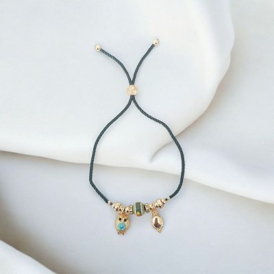 Baykuş Charmlı Yeşil Renk Ayarlanabilir Bileklik – Kararmaz & Şık Tasarım