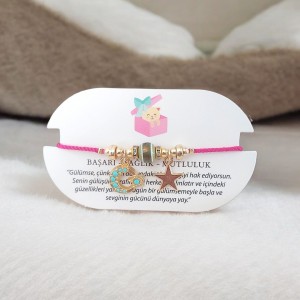 Ay YIldız Charmlı Fuşya Renk Ayarlanabilir Bileklik – Kararmaz & Şık Tasarım