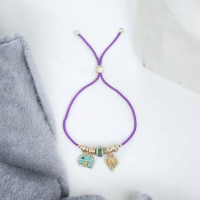 Fil Charmlı Mor Renk Ayarlanabilir Bileklik – Kararmaz & Şık Tasarım