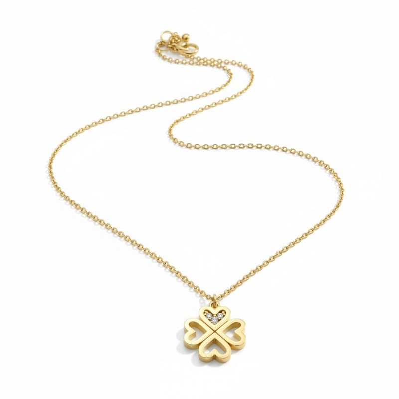 Kadın Gold Kararmaz Çelik Kalpli Yonca Kolye - Şans Kolyesi Kadın Gold Kararmaz Çelik Kalpli Yonca Kolye - Şans Kolyesi