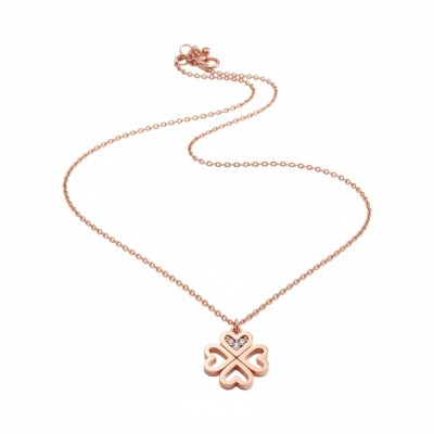 Kadın Rose Kaplama Kararmaz Çelik Kalpli Yonca Kolye - Şans Kolyesi Kadın Rose Kaplama Kararmaz Çelik Kalpli Yonca Kolye - Şans Kolyesi