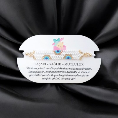 El Yapımı Miyuki Boncuk Nazar Boncuklu Bileklik – Ayarlanabilir Şans Bilekliği - Beyaz Renk
