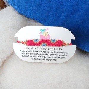 El Yapımı Miyuki Boncuk Nazar Boncuklu Bileklik – Ayarlanabilir Şans Bilekliği - Kırmızı Renk