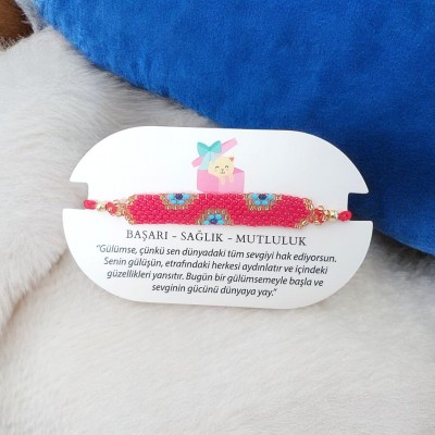 El Yapımı Miyuki Boncuk Nazar Boncuklu Bileklik – Ayarlanabilir Şans Bilekliği - Kırmızı Renk